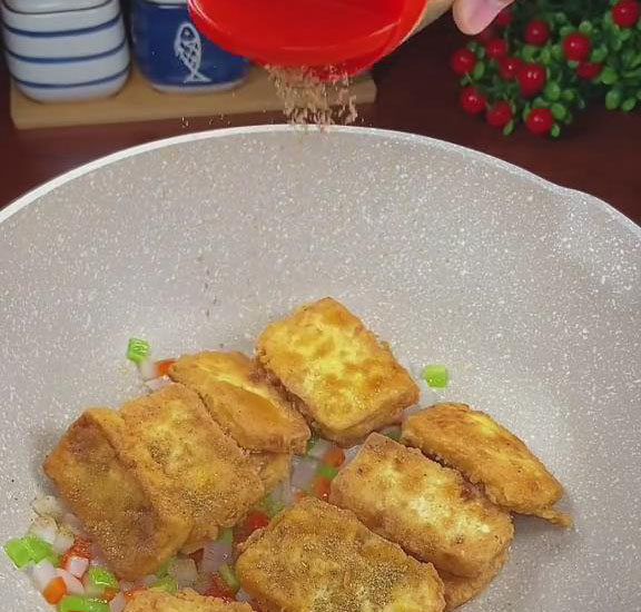 add the fried tofu to the pan