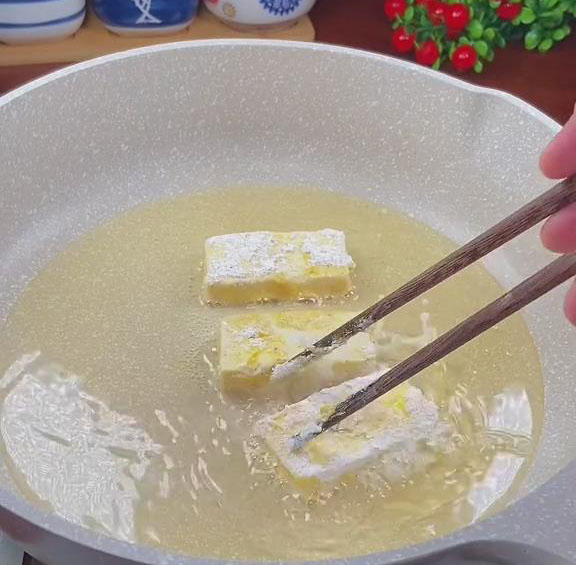 fry both sides of the tofu on medium low heat1