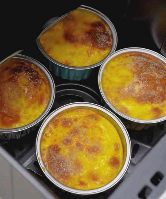 Egg pudding should be golden brown and slightly charred