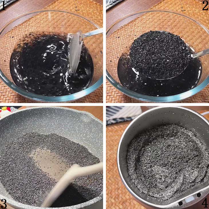 Rinse, toast, and grind the black sesame seeds