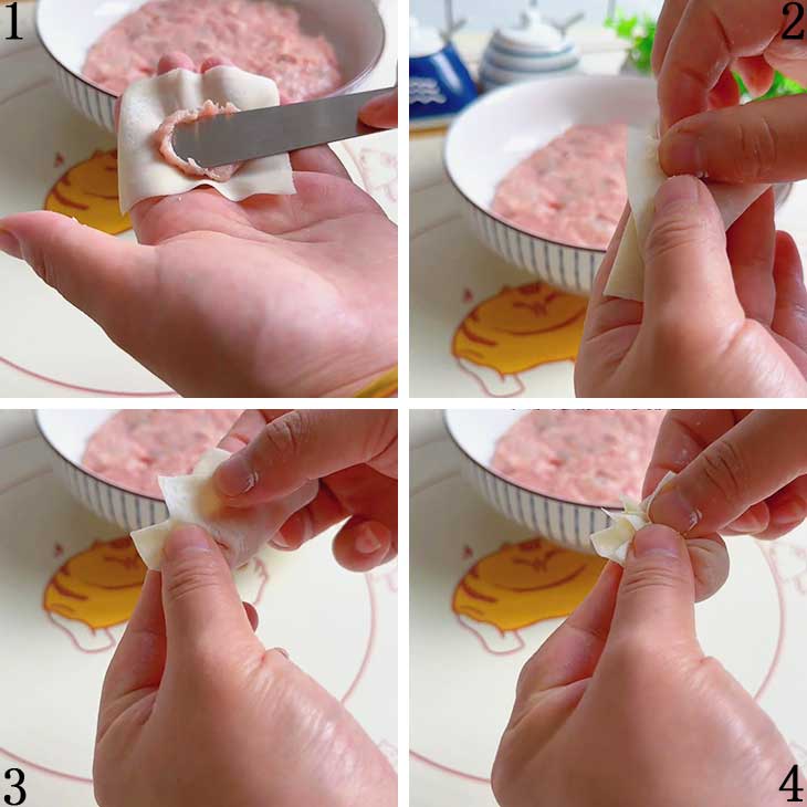 Wrap and seal the filling by folding and pinching securely