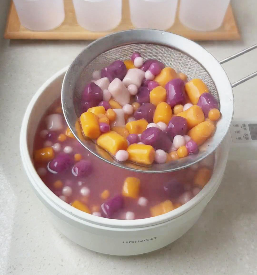 cook some taro balls until they float to the surface