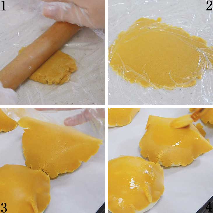 cover each dough portion with puff pastry
