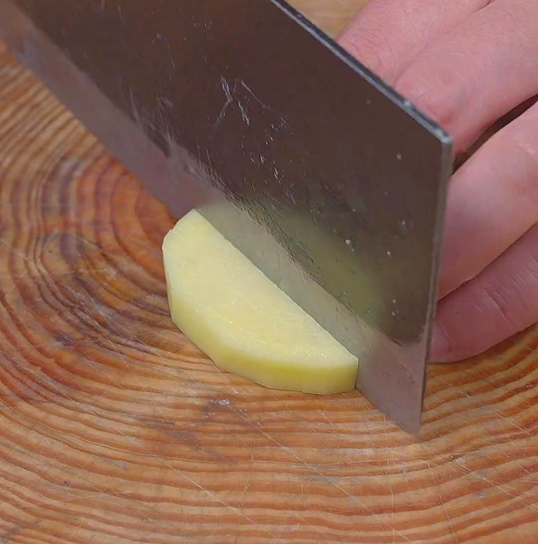 slice the potatoes into thick rectangular strips