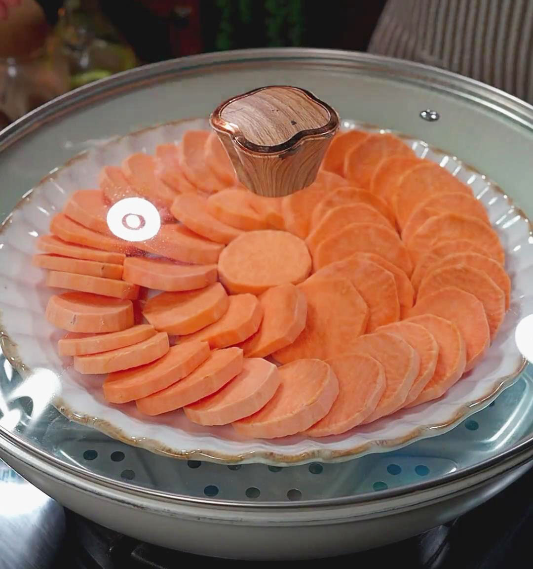 steam the sliced sweet potatoes