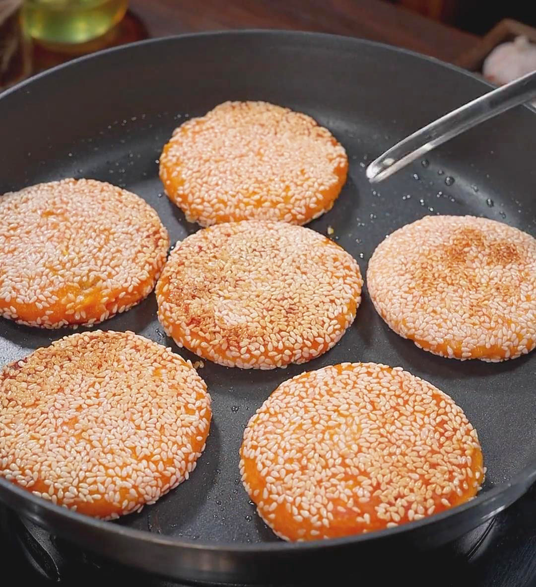 sweet potato pancakes on the pan