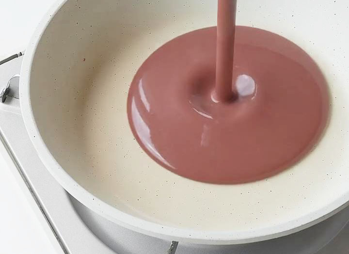 Pour the mochi dough mixture into a non stick pan