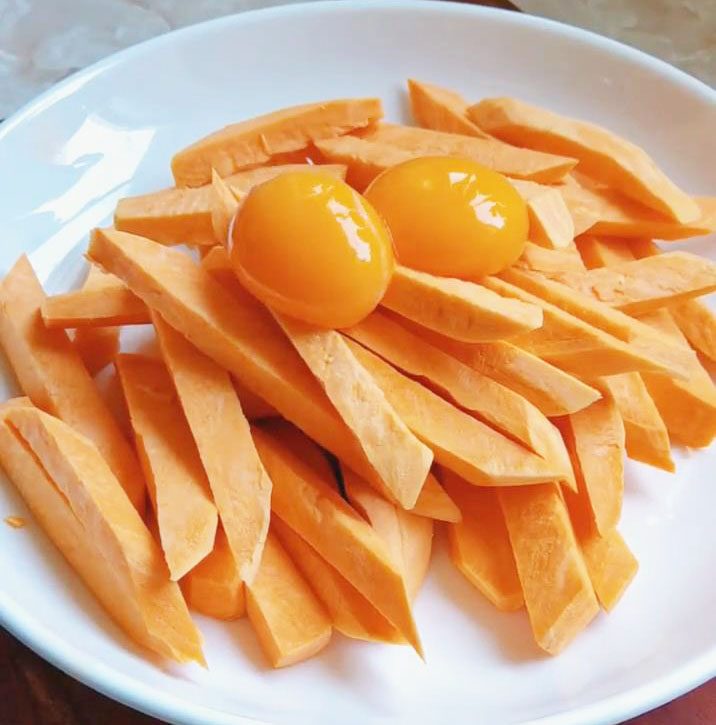 add egg yolks to the sweet potatoes