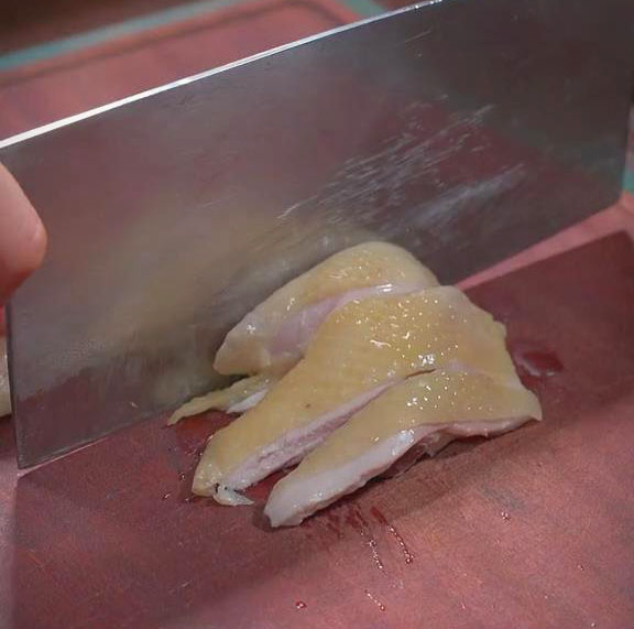 cut the steamed chicken into smaller pieces