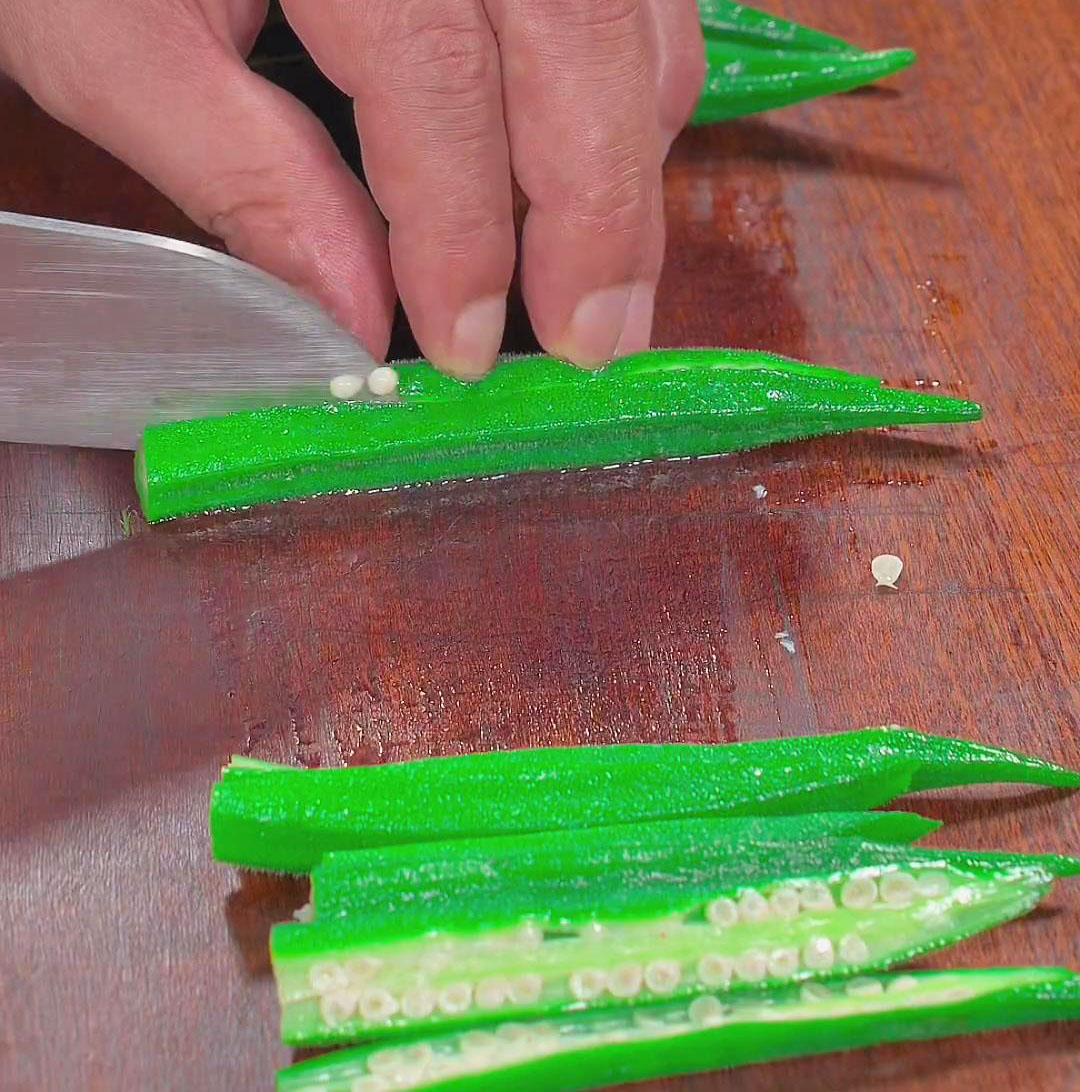 slice the okra in half lengthwise