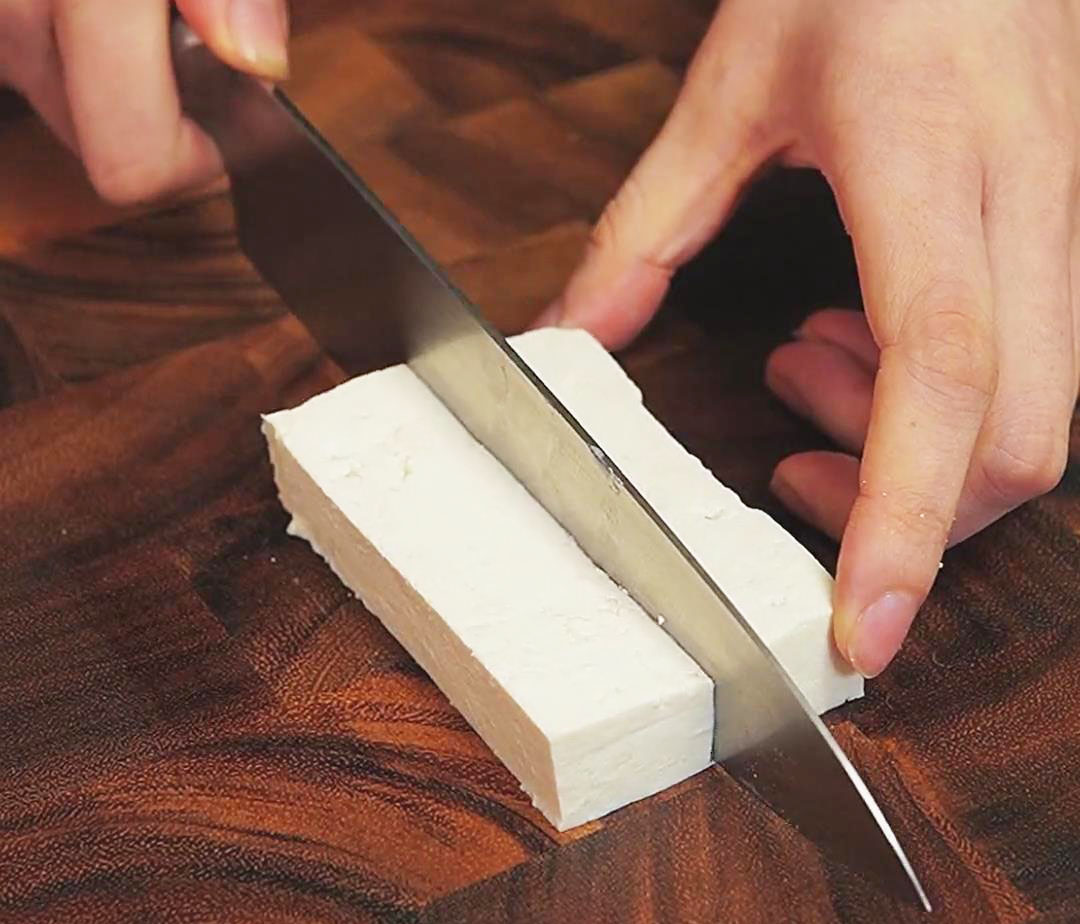Cut tofu into rectangular thick strips