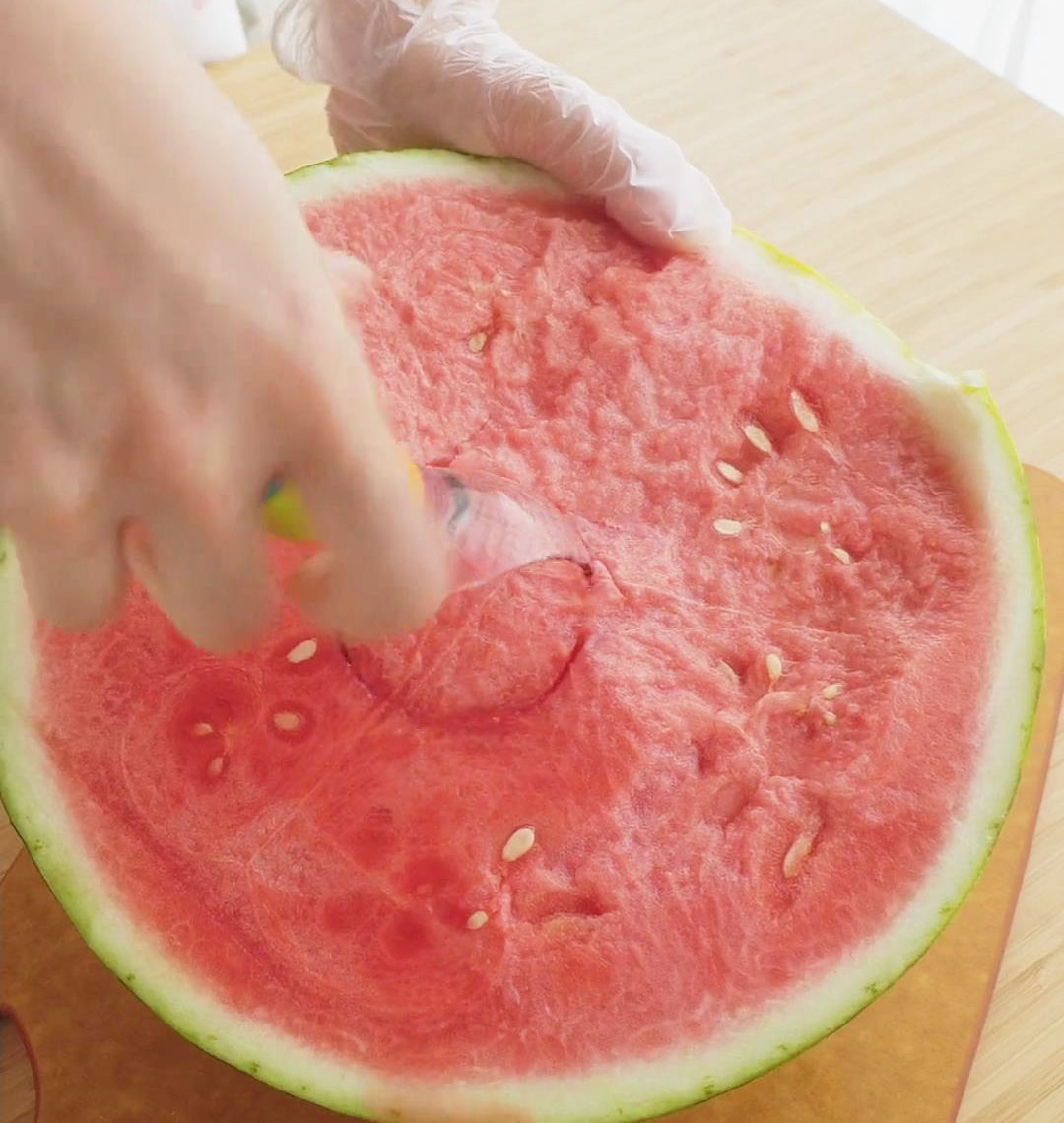 Scoop out enough watermelon flesh