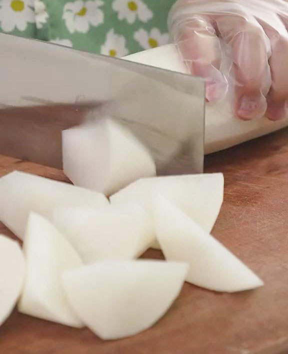 Slice Daikon Radish into your desired shape and thickness