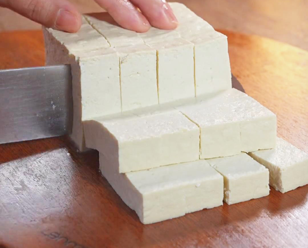 cut tofu into cubes