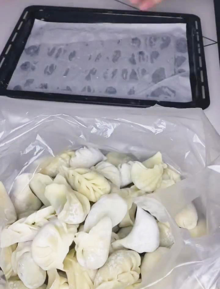 stack the frozen uncooked dumplings in a freezer bag