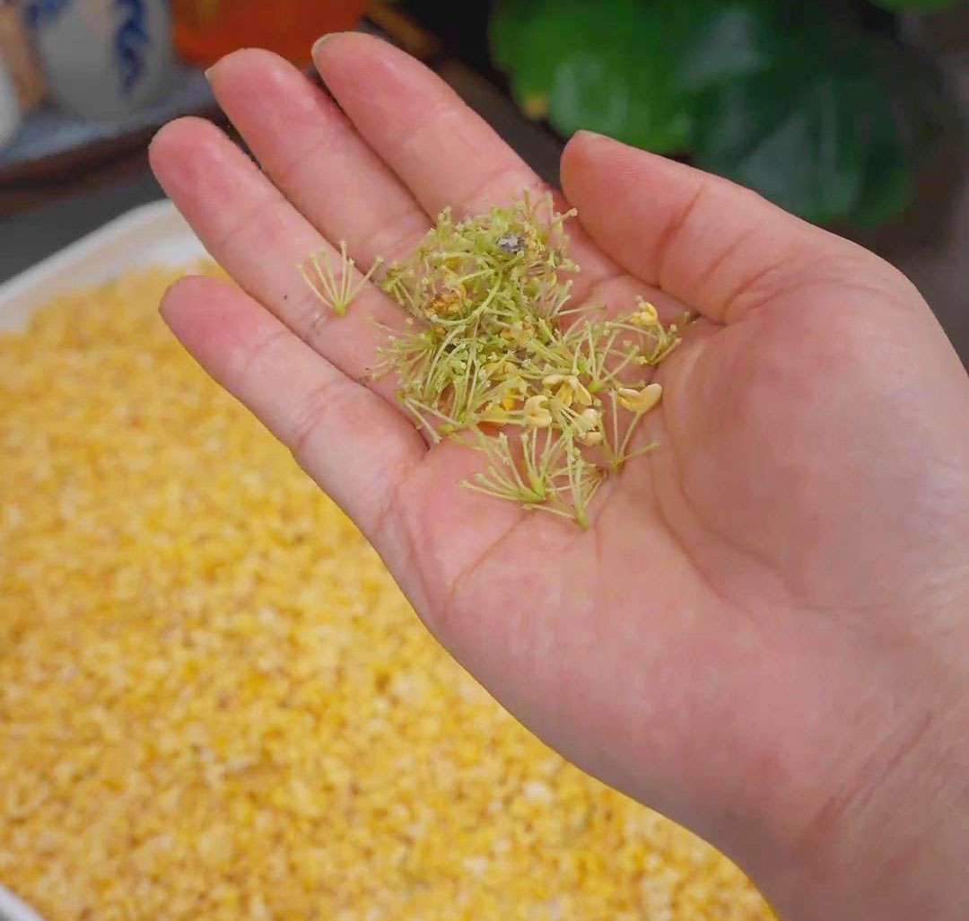 Prepare the osmanthus flower by removing the stems