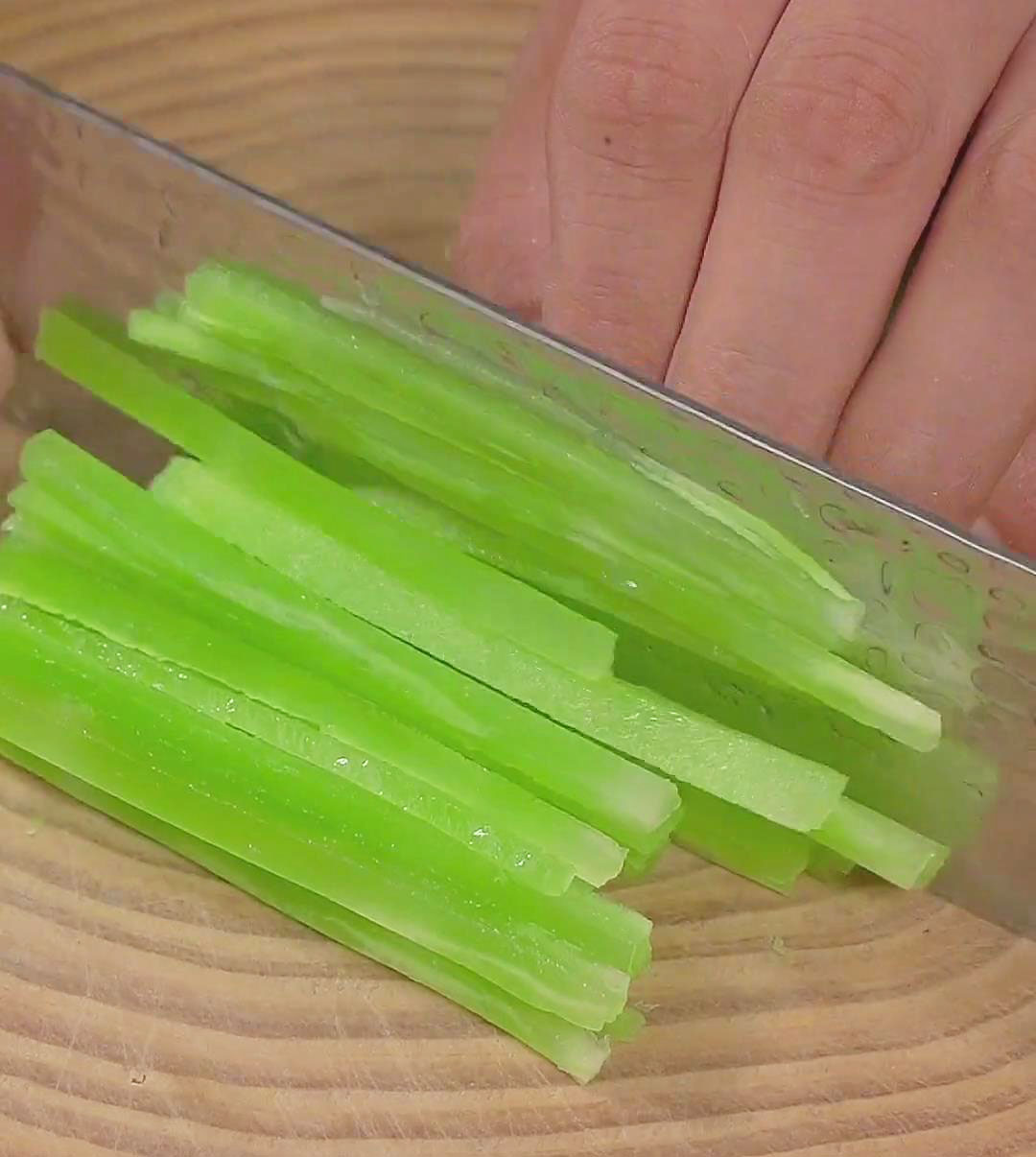 Slice the chopped stems into thin strips