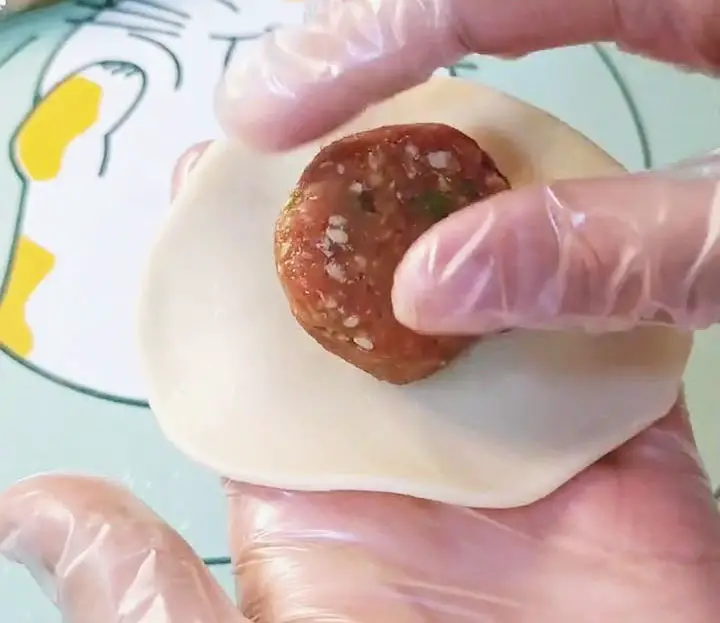 Place the frozen filling in the center of a dough wrapper