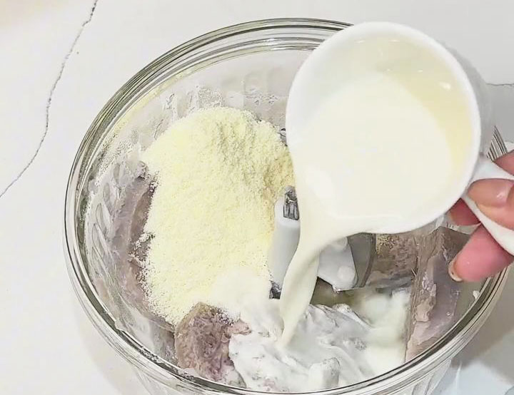 transfer the cooked taro into a food processor